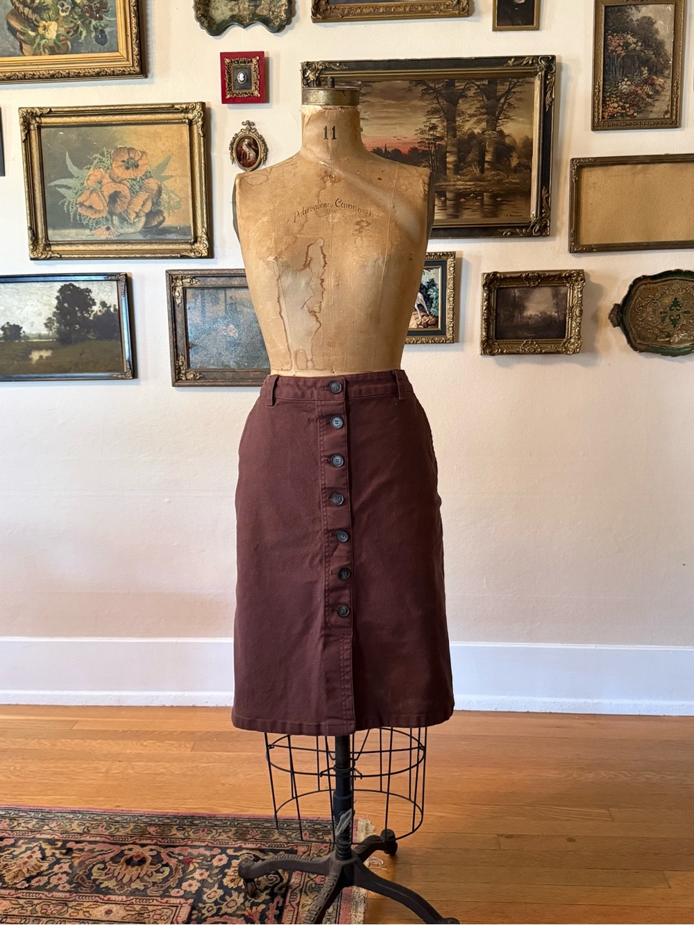 Pendleton Button-Front Midi Skirt in Deep Brown